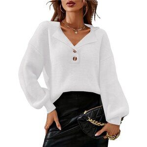 Drop Shoulder Oversized Henley Knit Pullover